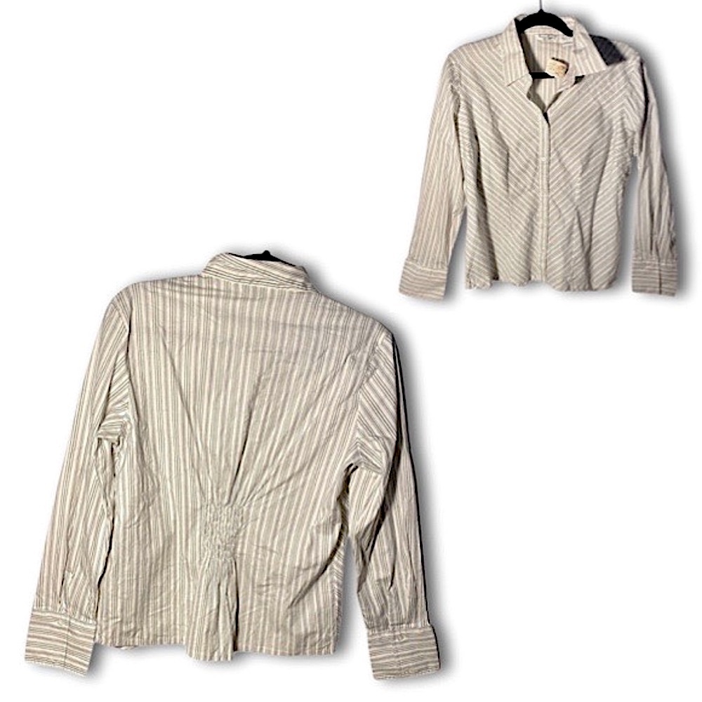 Quizz Stretch Striped Fitted Button-Down Shirt-Women's Large- NWT
